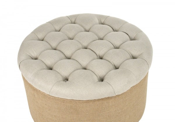 Zentique Round Ottoman Natural Linen, Jute