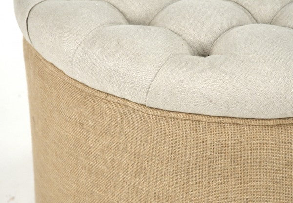 Zentique Round Ottoman Natural Linen, Jute