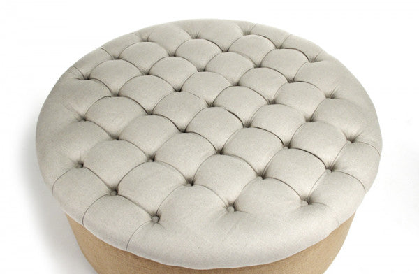 Zentique Tufted Round Ottoman Natural Linen, Jute