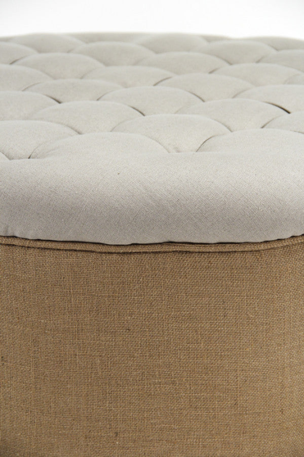 Zentique Tufted Round Ottoman Natural Linen, Jute