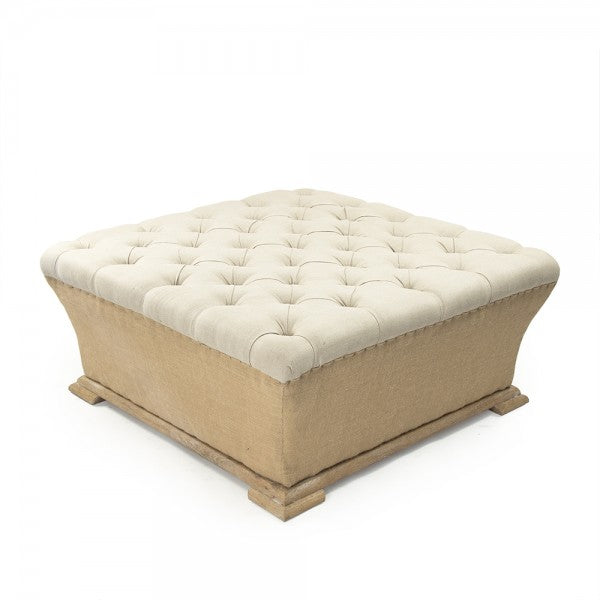 Zentique Quincy Ottoman Natural Linen, Jute