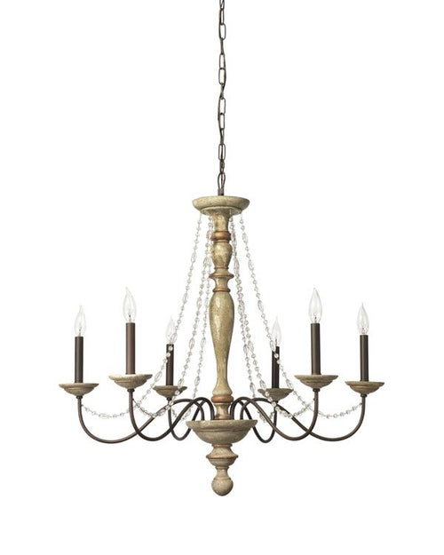 Maybel Chandelier In Washed Wood & Crystal