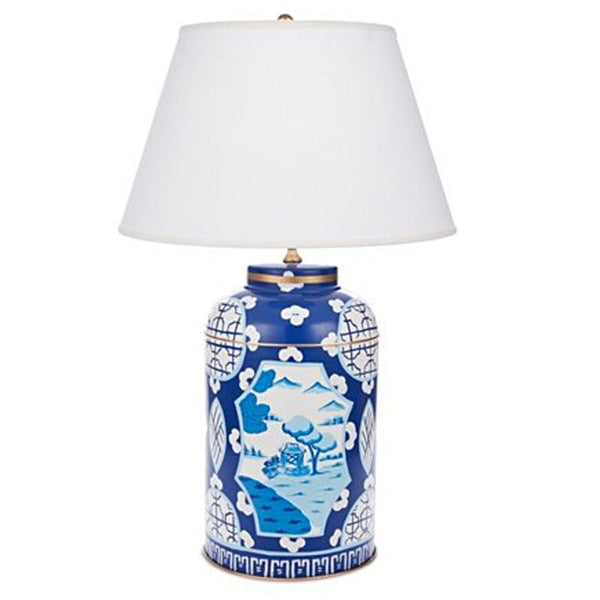Dana Gibson Large Canton Tea Caddy Lamp, Blue 30"