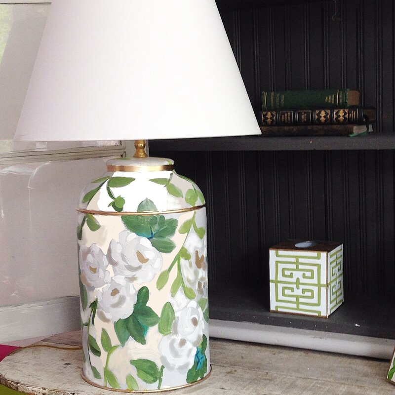 Dana Gibson White and Green Chintz Tea Caddy Lamp