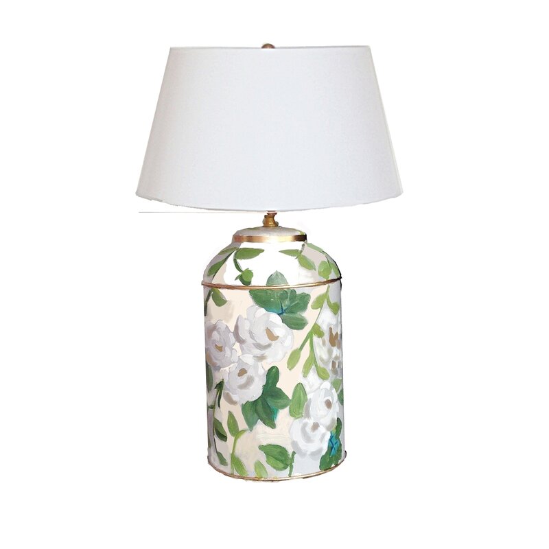Dana Gibson White and Green Chintz Tea Caddy Lamp