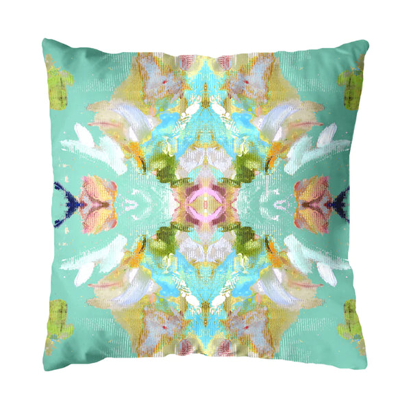 Laura Park Stained Glass Turquoise Outdoor Pillow