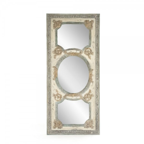 Zentique Theon Mirror Distressed Sage Green, Antique Cream