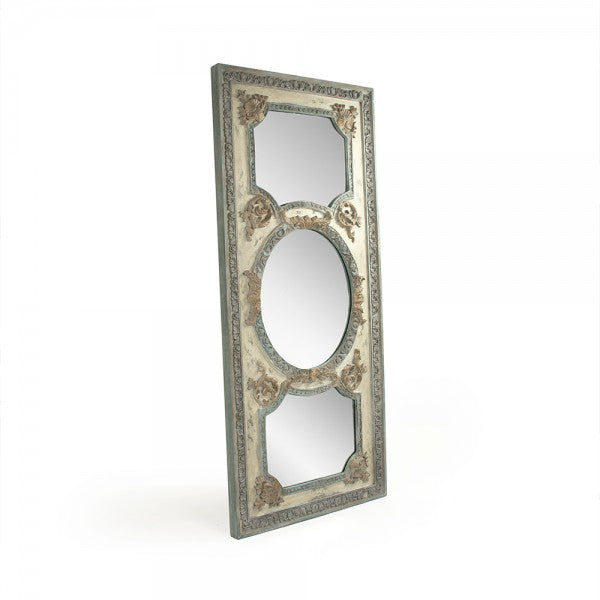 Zentique Theon Mirror Distressed Sage Green, Antique Cream