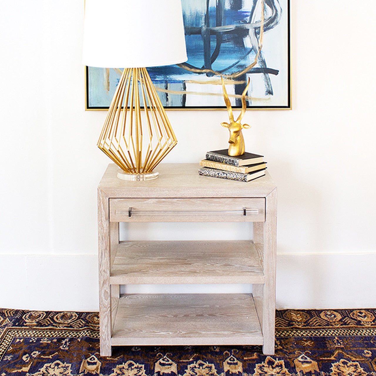 Worlds Away Garbo Nightstand, Cerused Oak