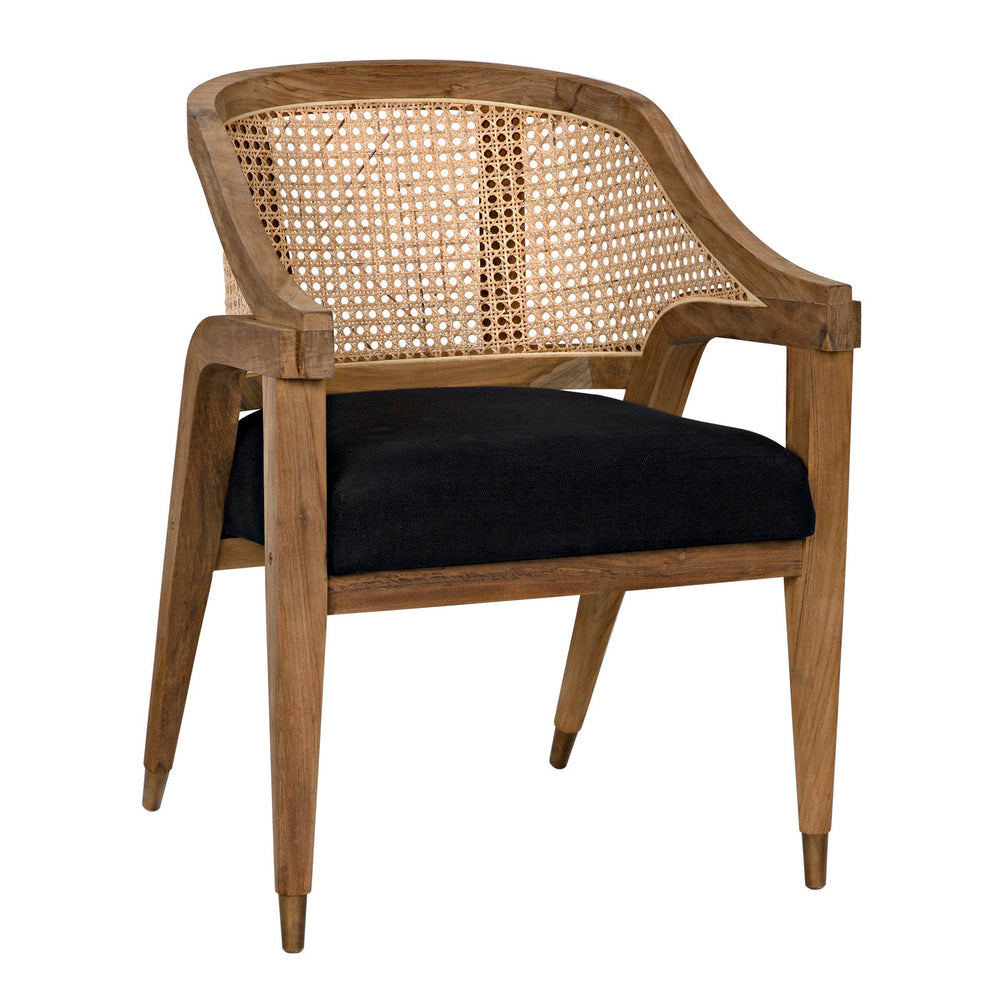 Noir Chloe Chair, Teak, Caning, And Black Cotton