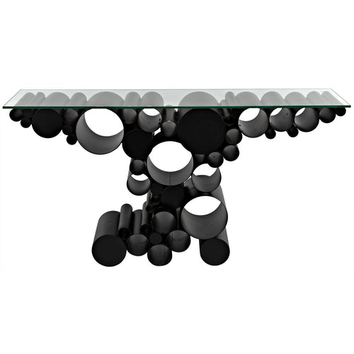Noir Paradox Console, Black Steel With Glass Top