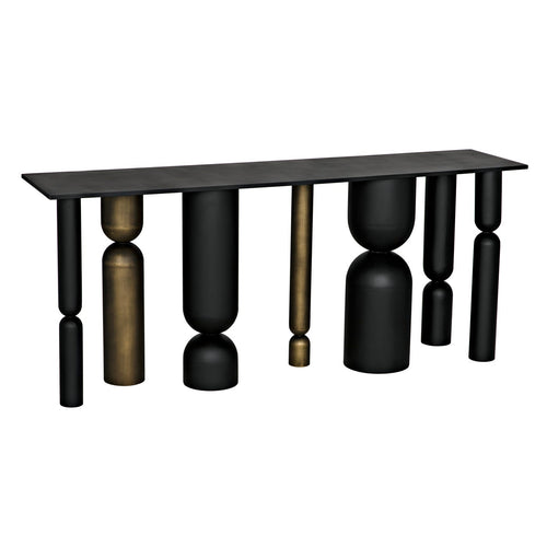 Noir Figaro Console, Black Metal And Aged Brass Finish
