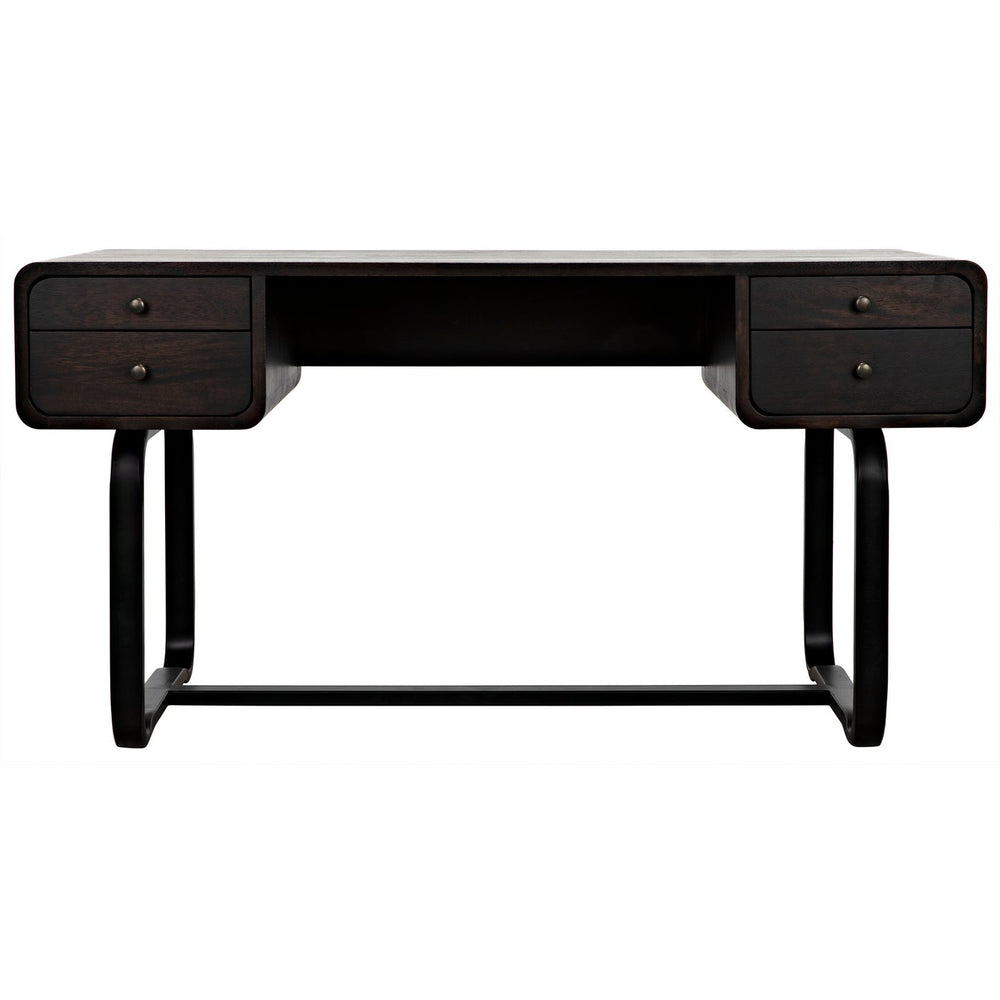 Noir Voltes Desk, Ebony Walnut With Black Steel