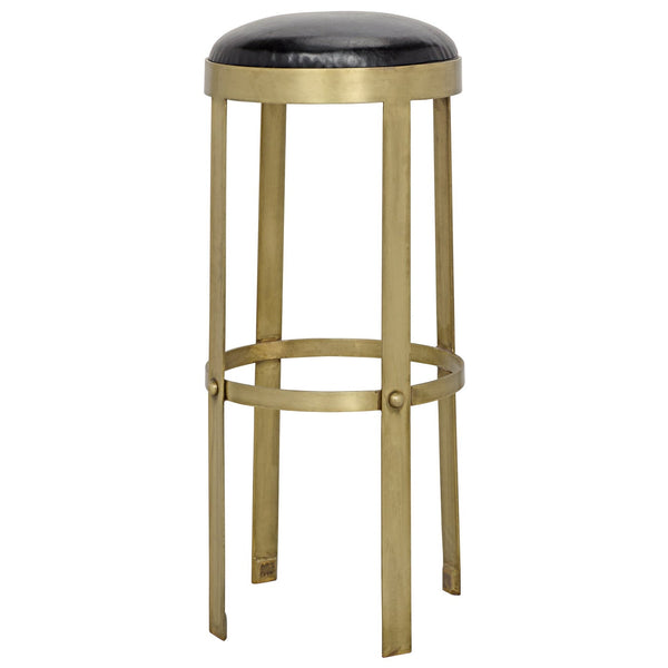 Noir Prince Stool With Leather, Brass Finish