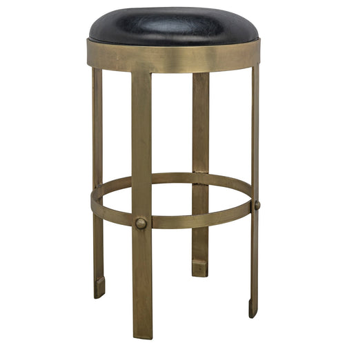 Noir Prince Counter Stool With Leather, Brass Finish