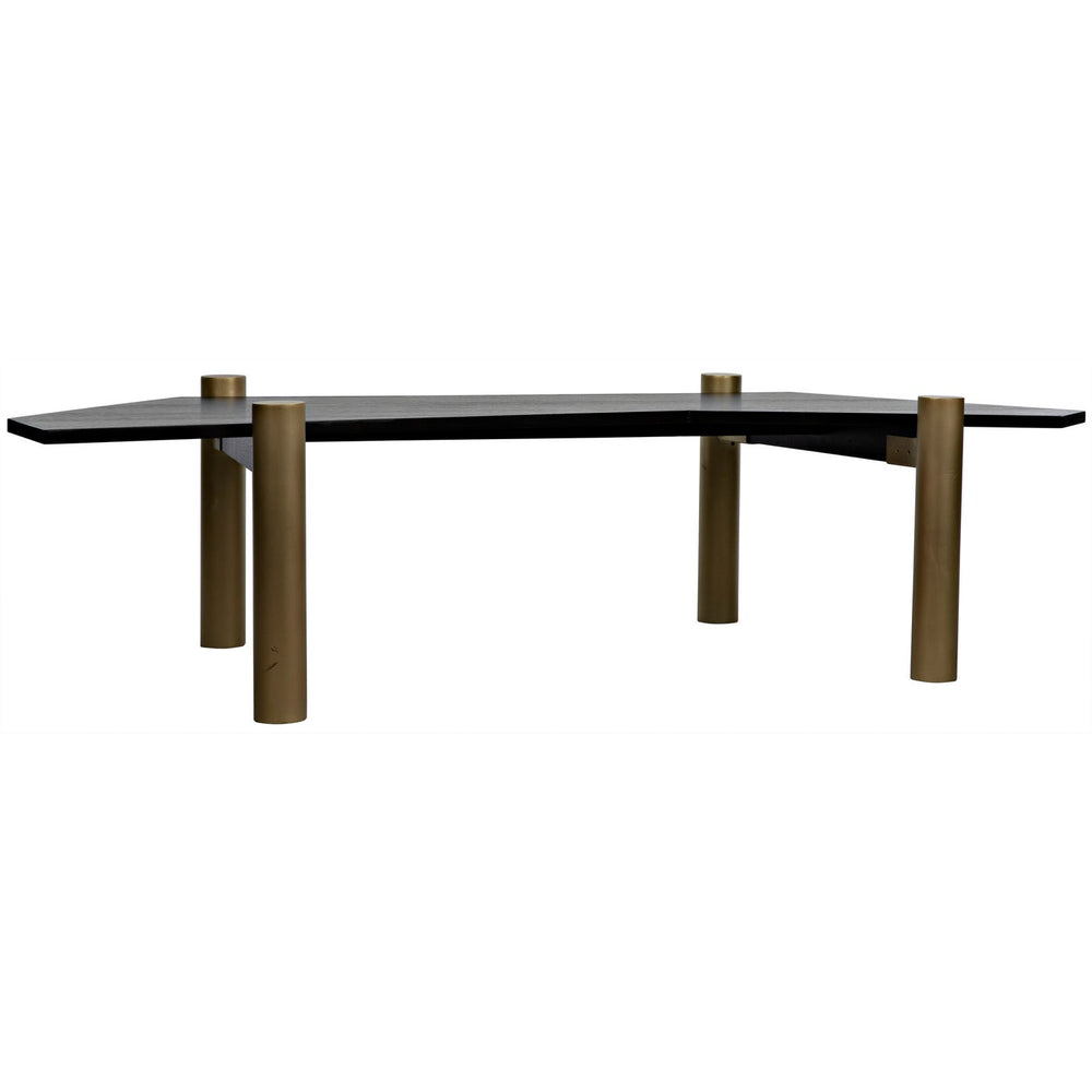 Noir Tabu Coffee Table, Brass Finished Legs With Ebony Walnut Top