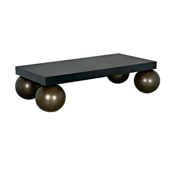 Noir Cosmo Coffee Table, Black Metal With Aged Brass Finish Legs