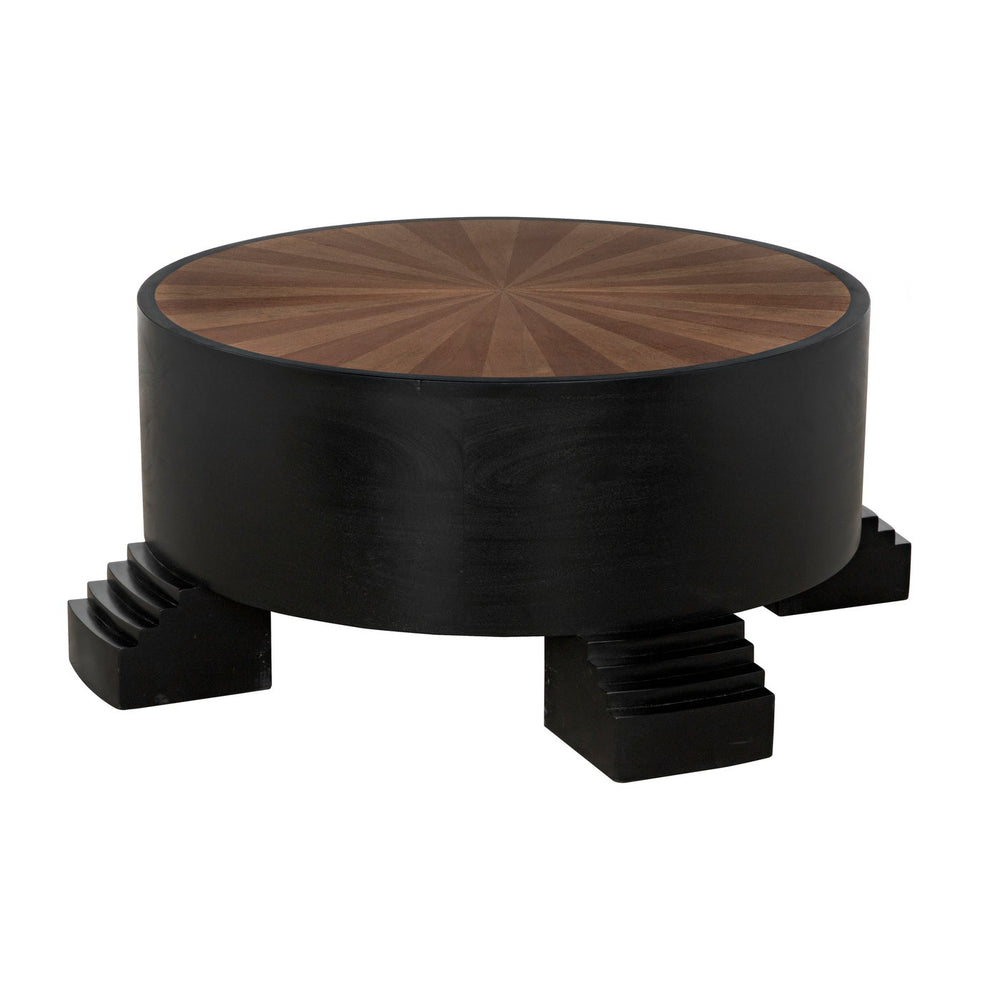 Noir Tambour Coffee Table, Hand Rubbed Black With Veneer Top
