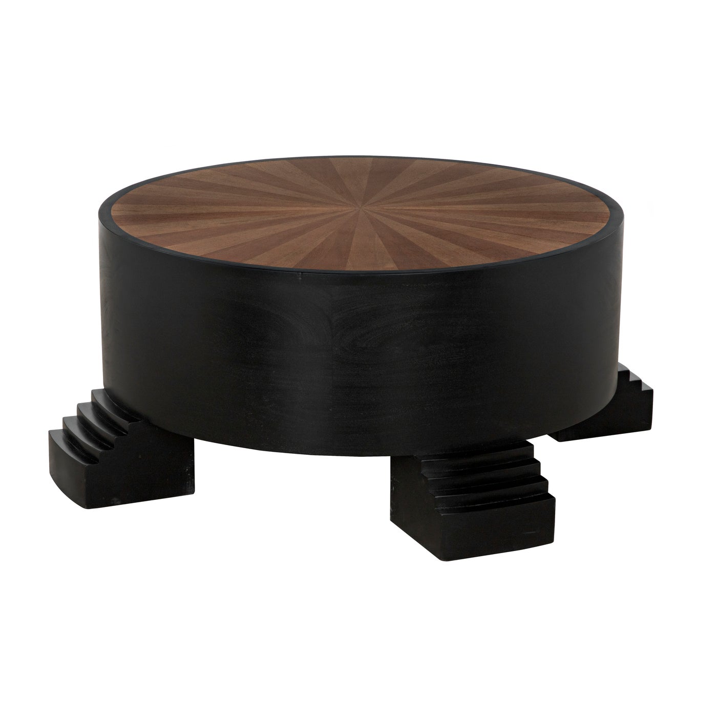 Noir Tambour Coffee Table, Hand Rubbed Black With Veneer Top