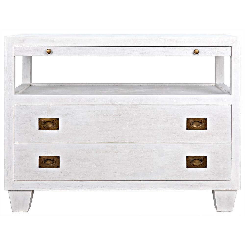 Noir 2 Drawer Side Table With Sliding Tray, White Wash
