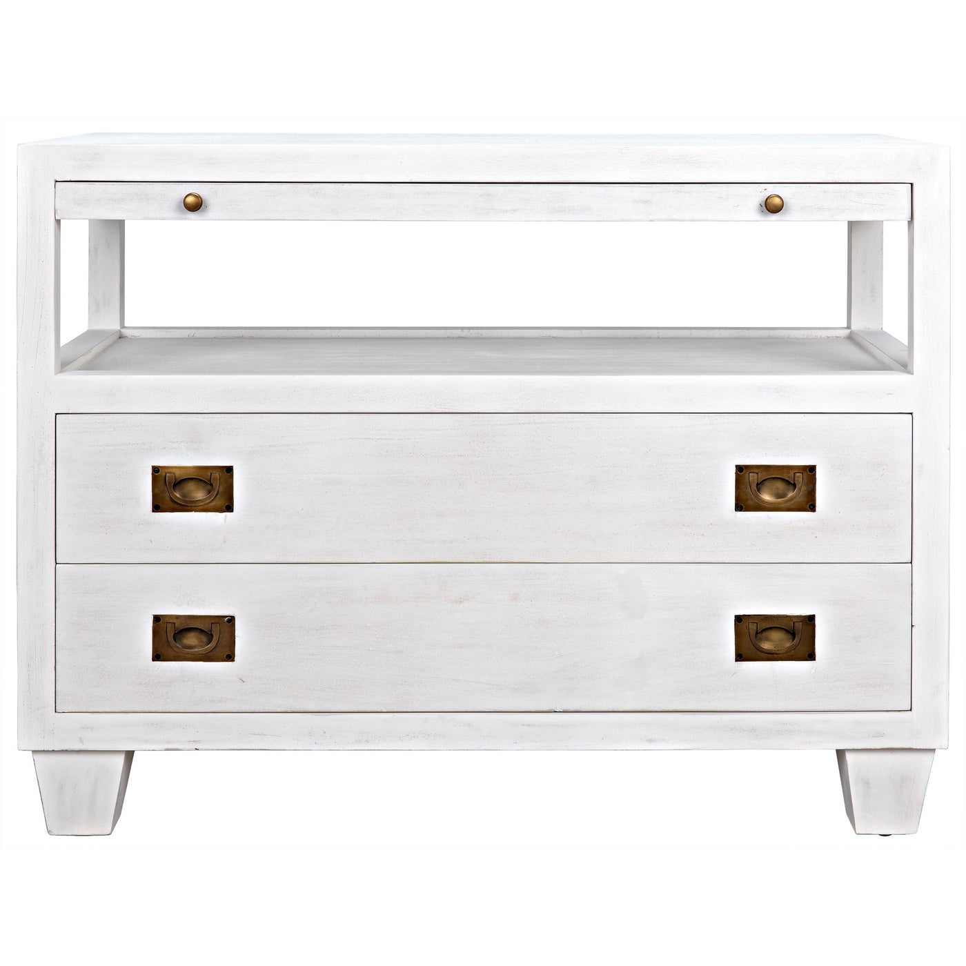 Noir 2 Drawer Side Table With Sliding Tray, White Wash