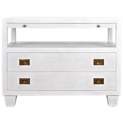 Noir 2 Drawer Side Table With Sliding Tray, White Wash