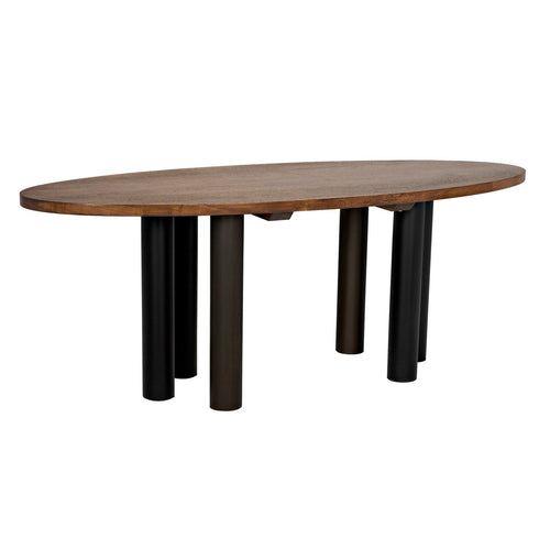 Noir Journal Oval Dining Table, Dark Walnut With Black Steel Base