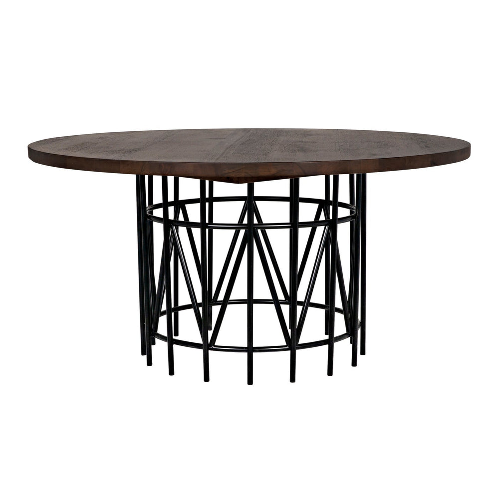 Noir Silberman Dining Table, Dark Walnut W/Black Steel Base