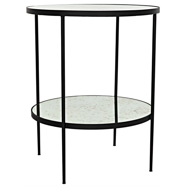 Noir Anna Side Table, Black Steel With Antiqued Mirror