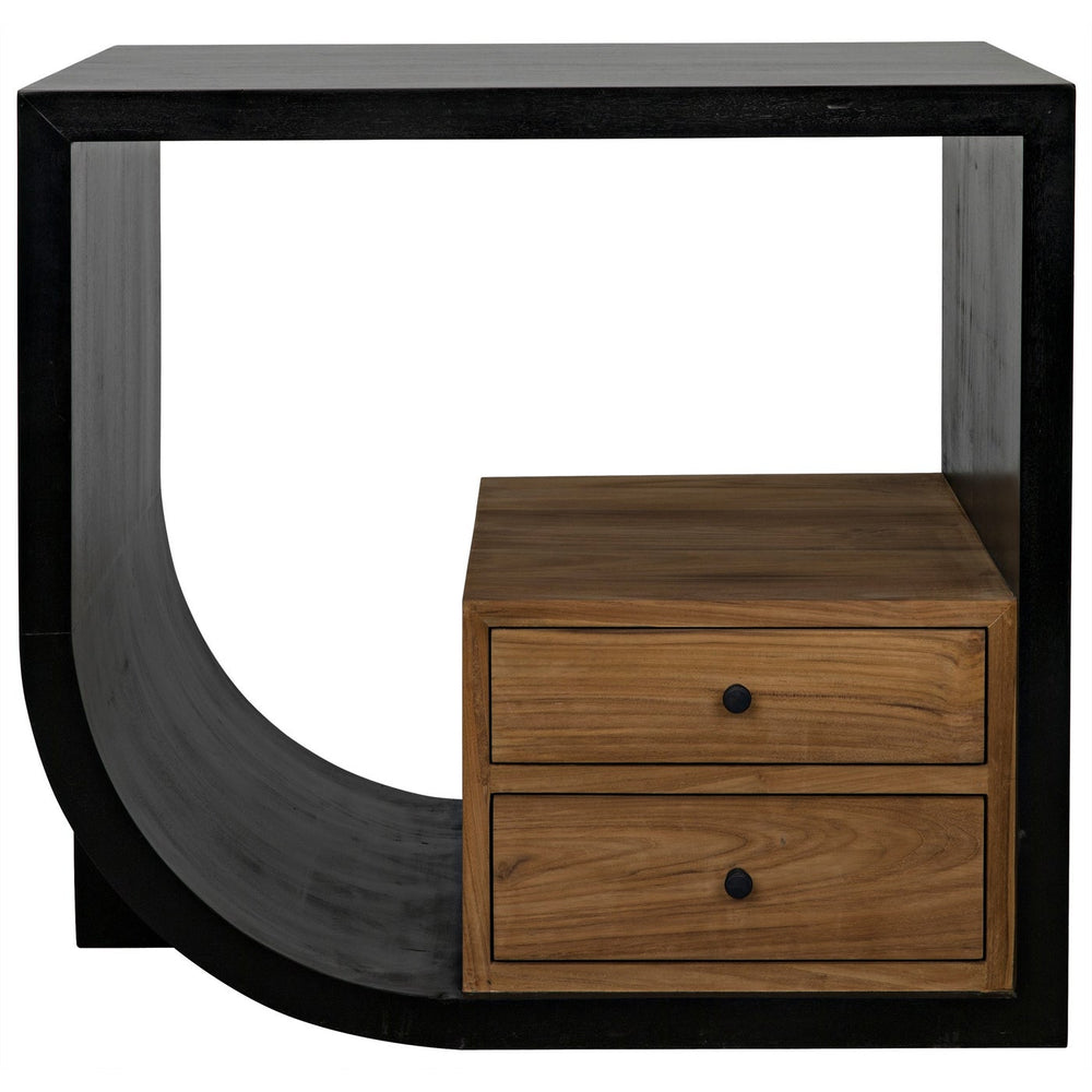 Noir Burton Side Table, Left, Hand Rubbed Black And Teak