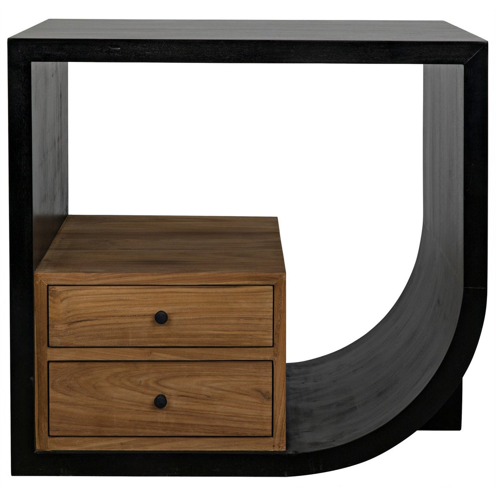 Noir Burton Side Table, Right, Hand Rubbed Black And Teak