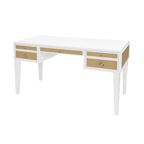 Worlds Away Heidi Desk in White and Grasscloth