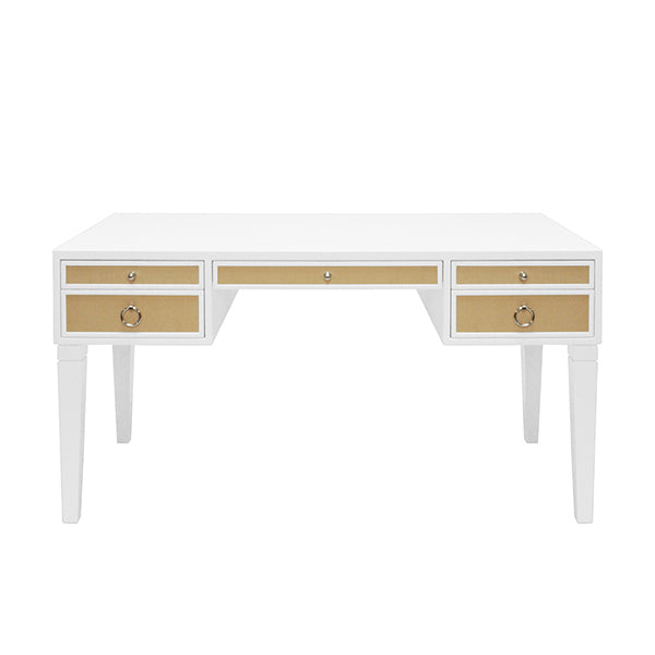 Worlds Away Heidi Desk in White and Grasscloth