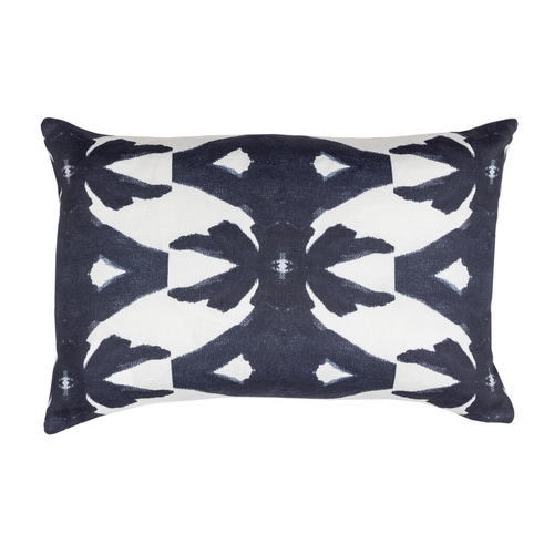 Palm Navy Linen Cotton Pillow by Laura Park