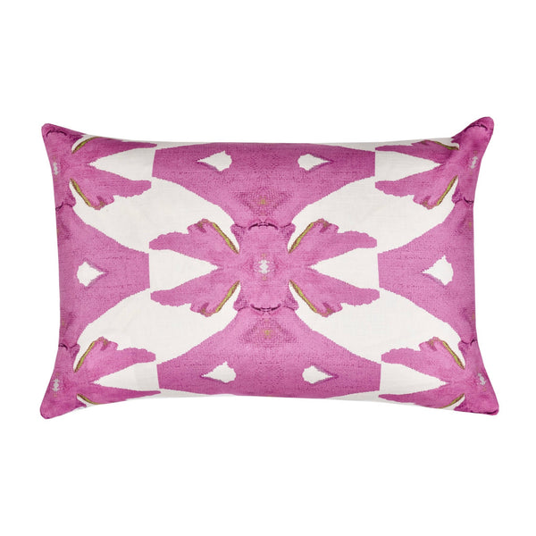 Bargain Basement Palm Pink Linen Cotton Lumbar Pillow by Laura Park