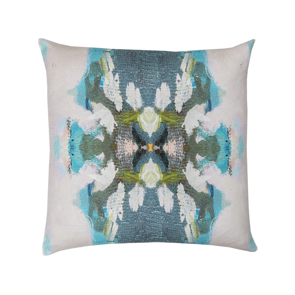 Peacock Blue Cotton Linen Pillow by Laura Park