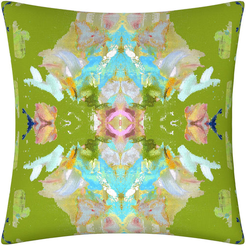Stained Glass Green Linen Cotton Pillow by Laura Park