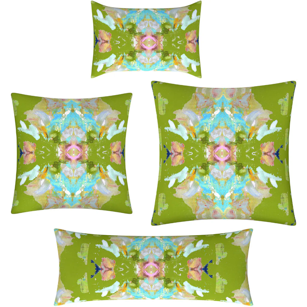 Stained Glass Green Linen Cotton Pillow by Laura Park
