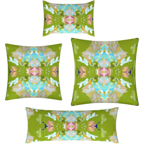 Stained Glass Green Linen Cotton Pillow by Laura Park
