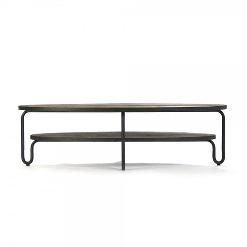 Zentique Alberta Oval Coffee Table Weathered Elm, Distressed Grey Metal