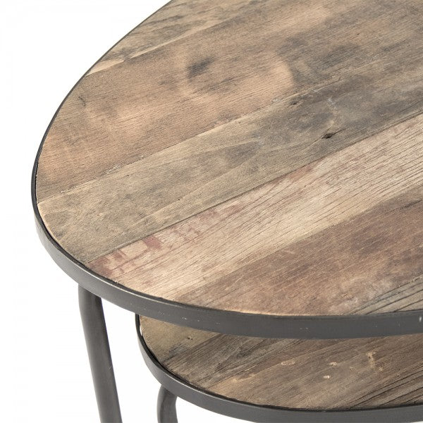 Zentique Alberta Oval Coffee Table Weathered Elm, Distressed Grey Metal