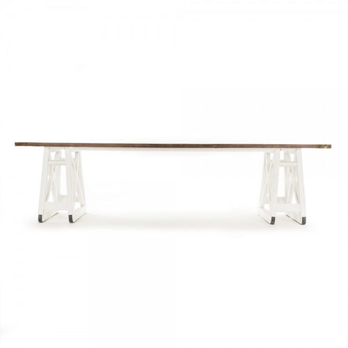 Zentique Arthur Dining Table Natural Top, Distressed White Legs
