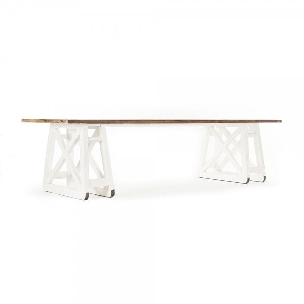 Zentique Arthur Dining Table Natural Top, Distressed White Legs
