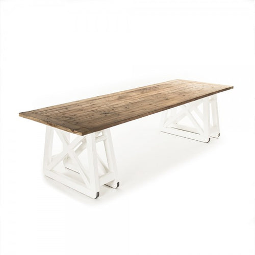Zentique Arthur Dining Table Natural Top, Distressed White Legs