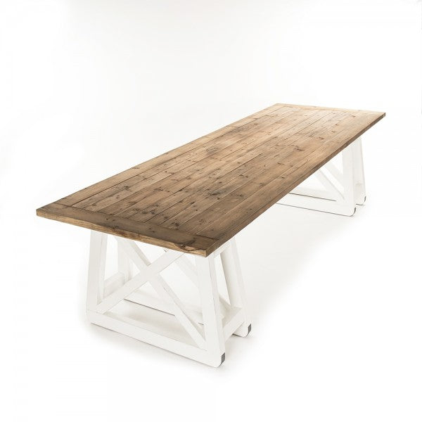 Zentique Arthur Dining Table Natural Top, Distressed White Legs