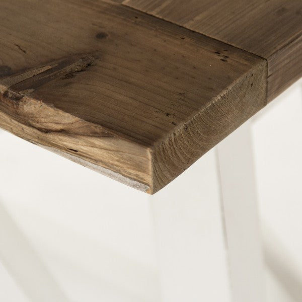 Zentique Arthur Dining Table Natural Top, Distressed White Legs