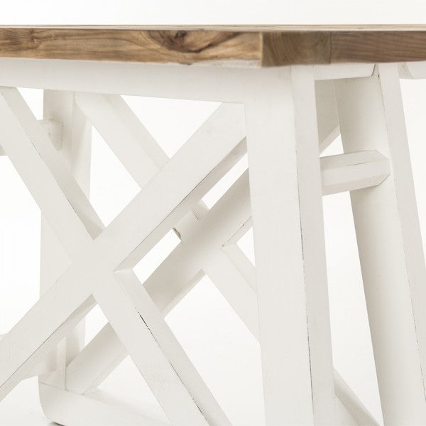 Zentique Arthur Dining Table Natural Top, Distressed White Legs