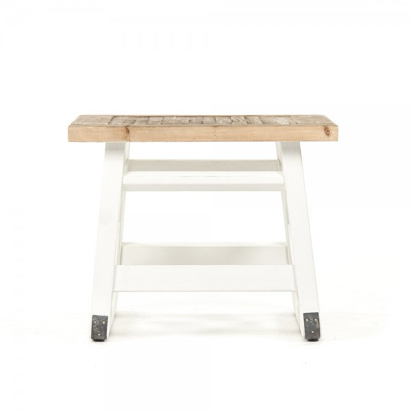 Zentique Lilon Side Table Natural Top, Distressed White Legs