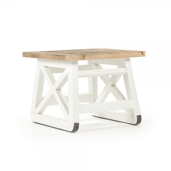Zentique Lilon Side Table Natural Top, Distressed White Legs