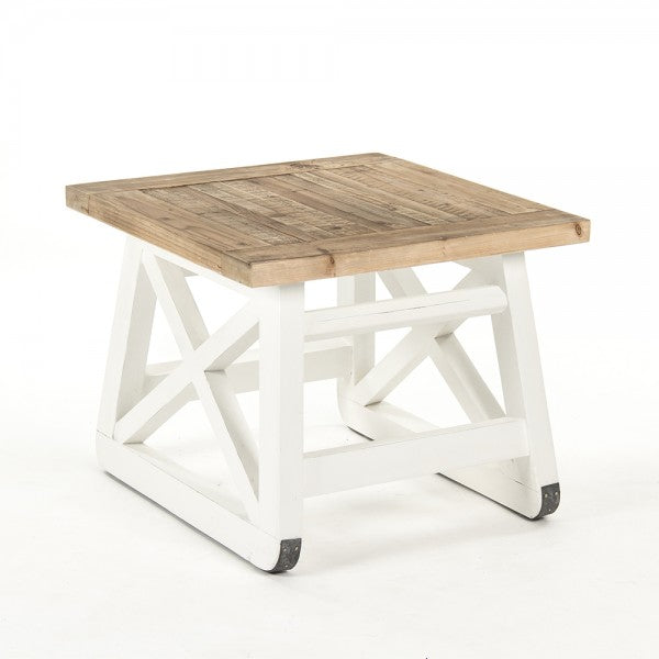 Zentique Lilon Side Table Natural Top, Distressed White Legs